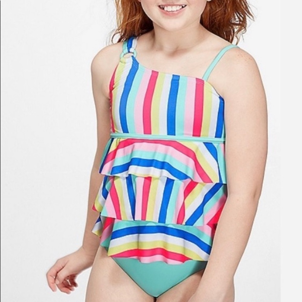 NWT justice girls rainbow stripe tankini sz 8